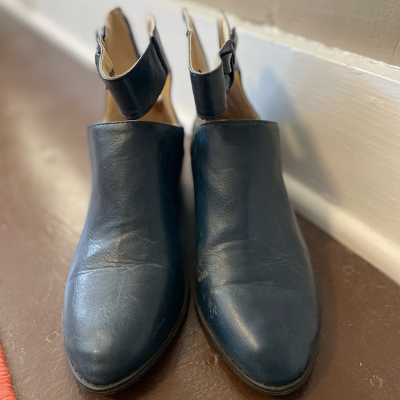 Navy Blue Leather Ankle Booties - Picture 4 of 6